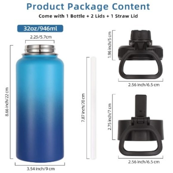 Insulated Stainless Steel Sports Water Bottle - Leak Proof w/ 2 Lids - Picture 2 of 10